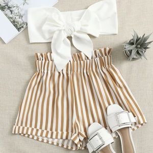 Self tie bandeau top & stripped shorts set